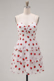 Pink Printed Tiered Spaghetti Straps Short Homecoming Dress