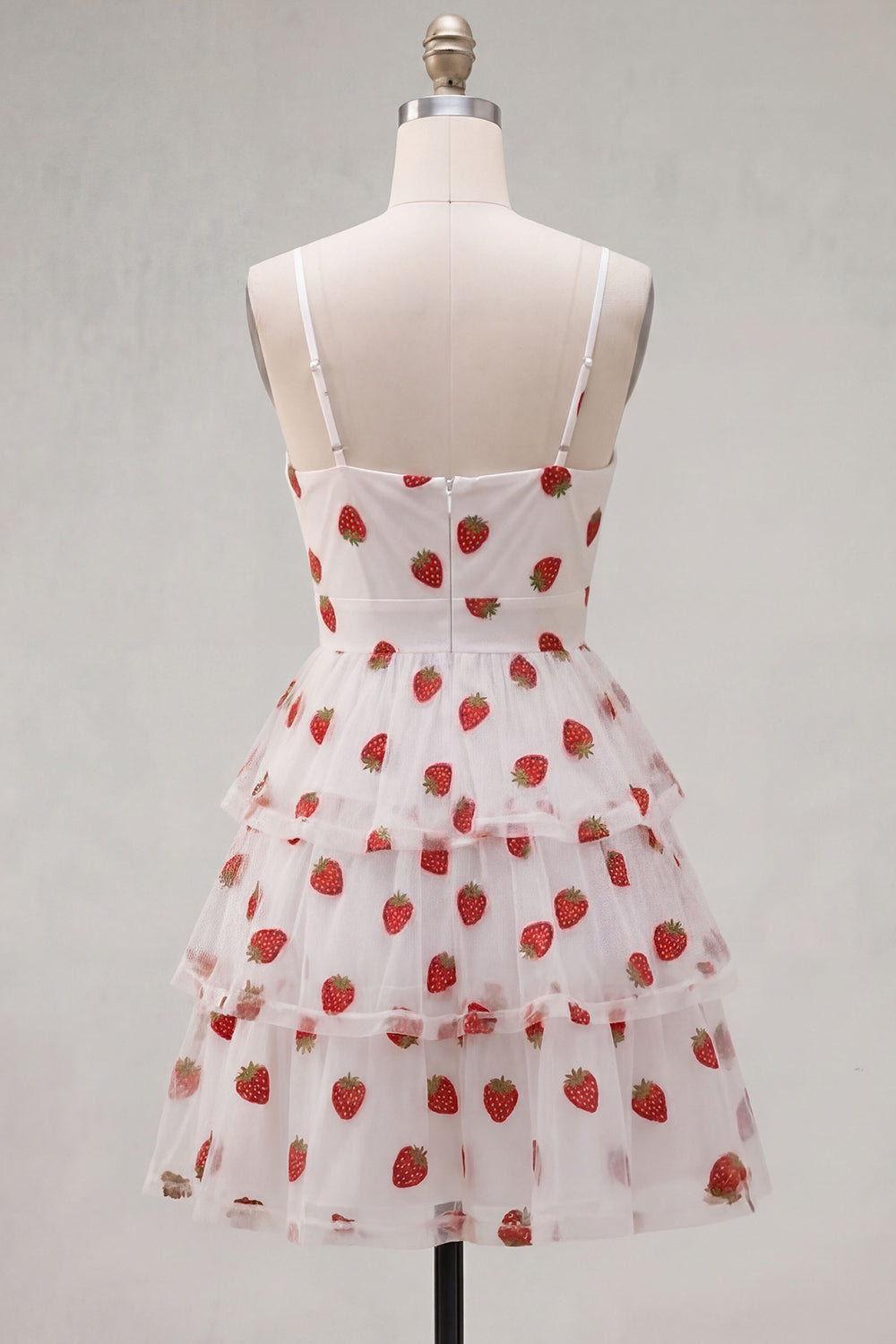 Pink Printed Tiered Spaghetti Straps Short Homecoming Dress