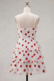 Pink Printed Tiered Spaghetti Straps Short Homecoming Dress