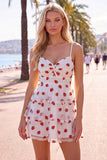 Pink Printed Tiered Spaghetti Straps Short Homecoming Dress
