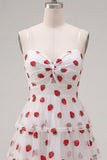 Pink Printed Tiered Spaghetti Straps Short Homecoming Dress