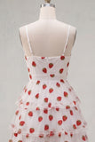 Pink Printed Tiered Spaghetti Straps Short Homecoming Dress