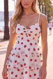 Pink Printed Tiered Spaghetti Straps Short Homecoming Dress