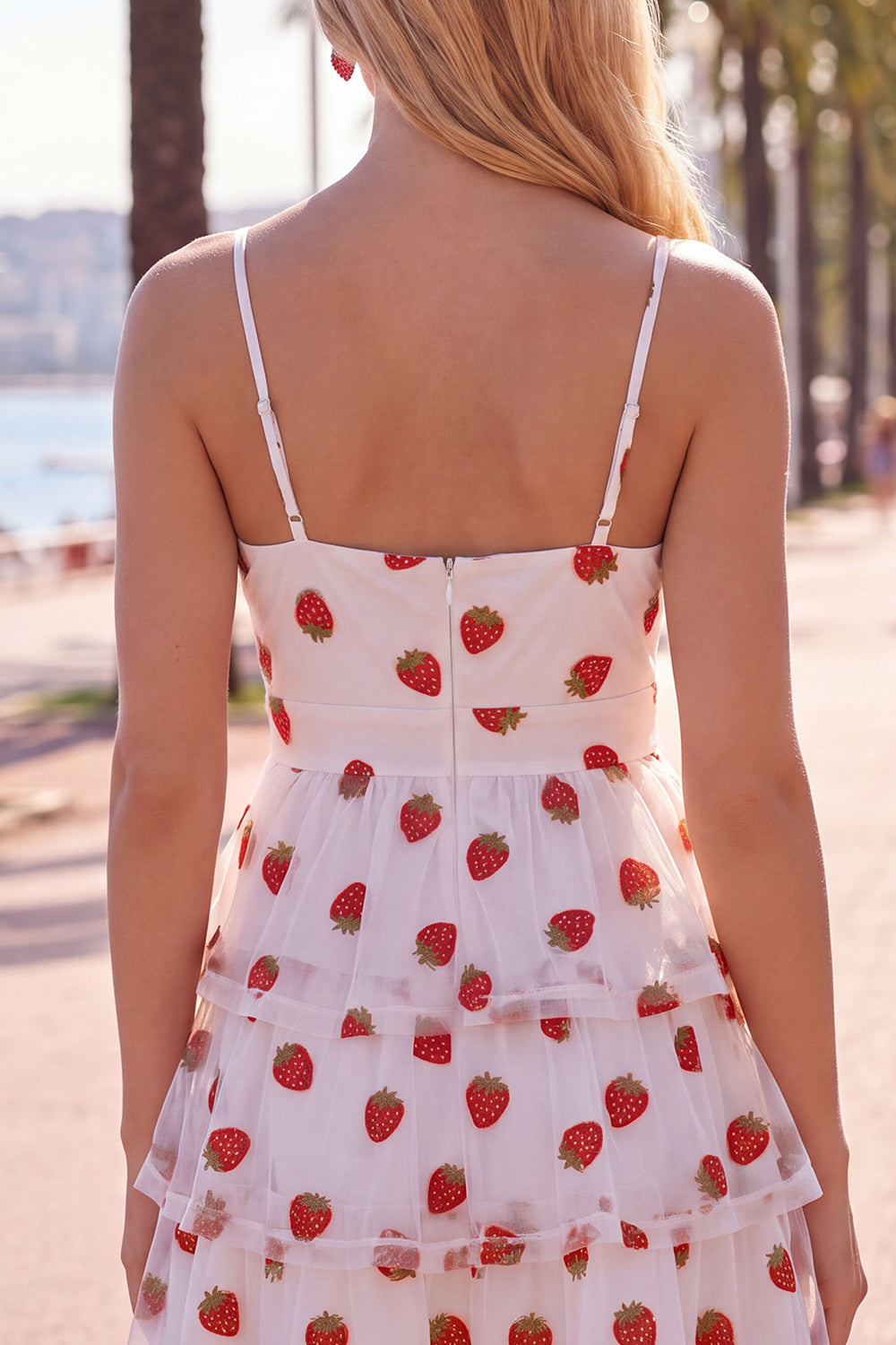 Pink Printed Tiered Spaghetti Straps Short Homecoming Dress