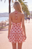 Pink A-Line Halter Printed Short Homecoming Dress