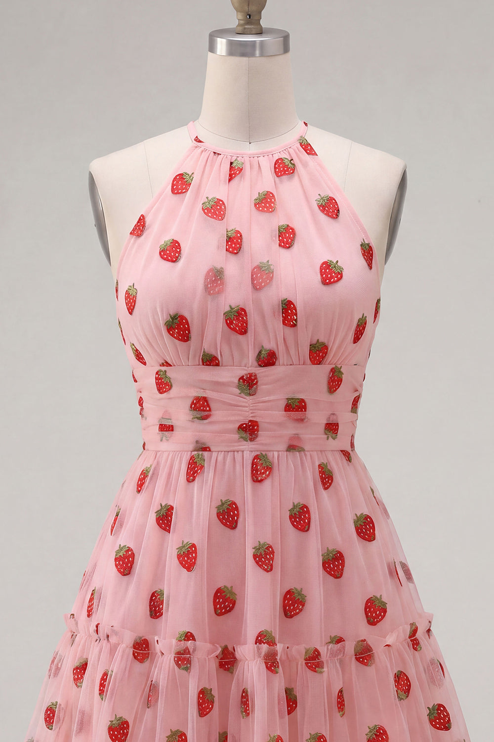 Pink A-Line Halter Printed Short Homecoming Dress