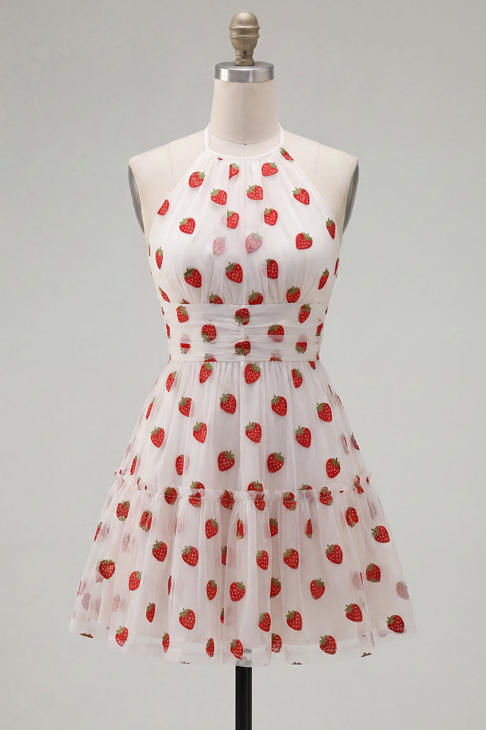 Pink A-Line Halter Printed Short Homecoming Dress
