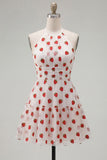 Pink A-Line Halter Printed Short Homecoming Dress