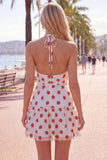Pink A-Line Halter Printed Short Homecoming Dress