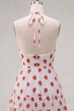 Pink A-Line Halter Printed Short Homecoming Dress