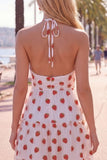 Pink A-Line Halter Printed Short Homecoming Dress