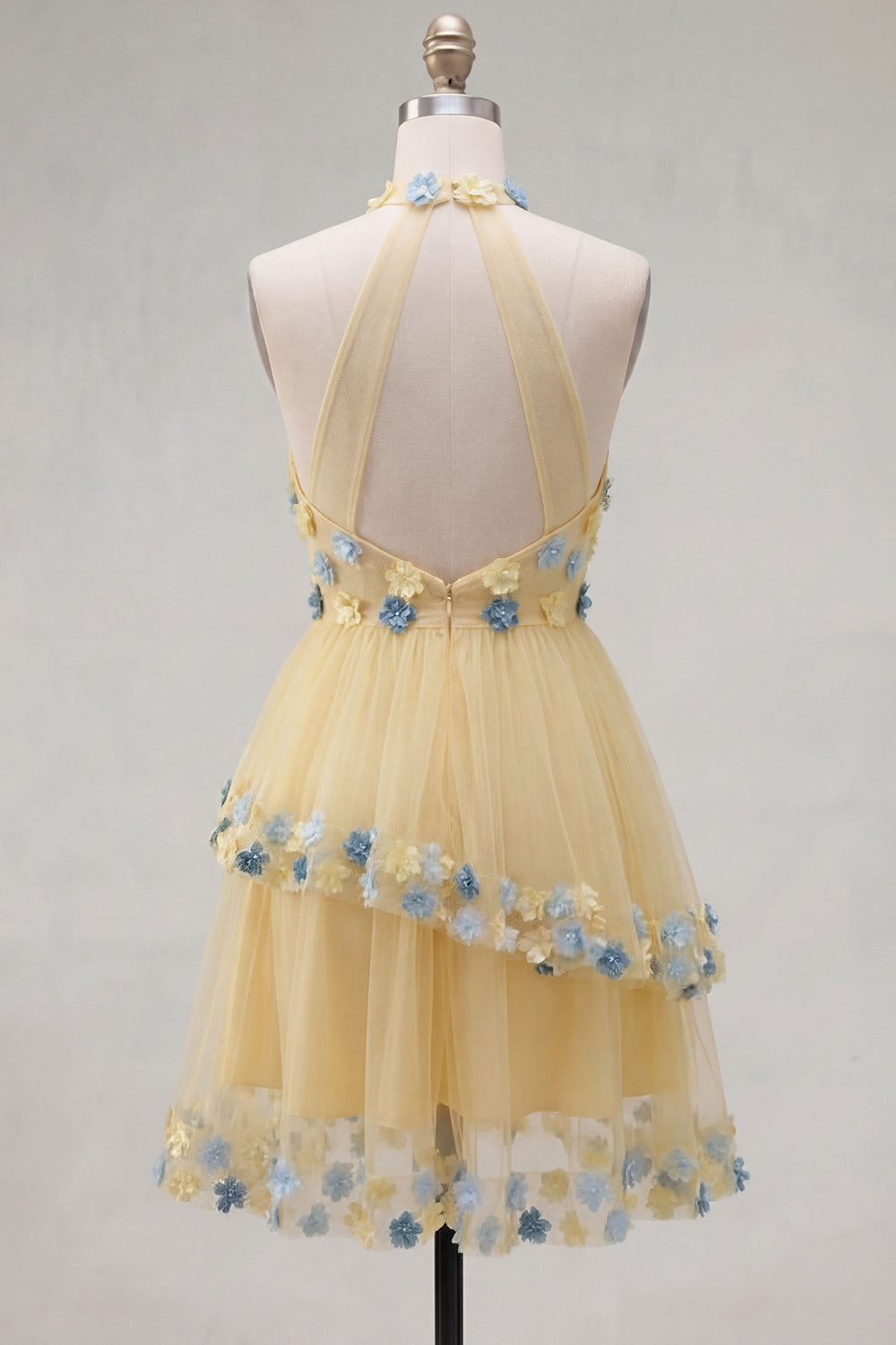 Apricot A-Line Halter Tiered Short Homecoming Dress with 3D Flower