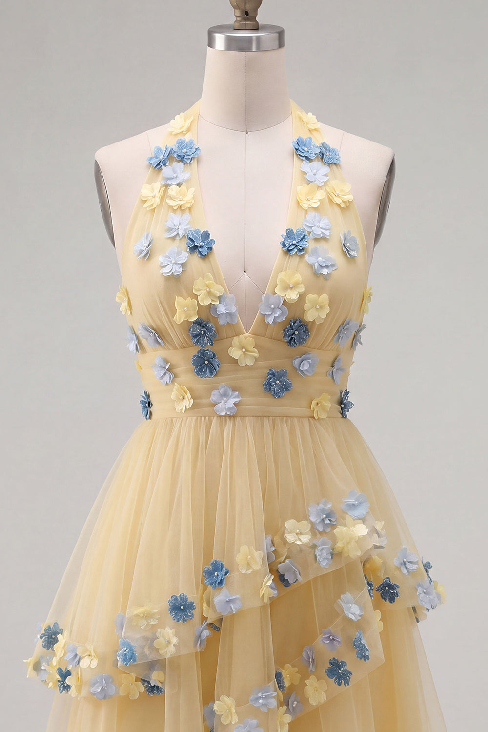 Apricot A-Line Halter Tiered Short Homecoming Dress with 3D Flower