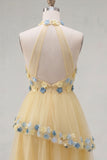 Apricot A-Line Halter Tiered Short Homecoming Dress with 3D Flower