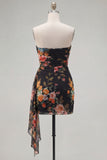 Black Printed Ruched Strapless Short Homecoming Dress