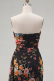 Black Printed Ruched Strapless Short Homecoming Dress