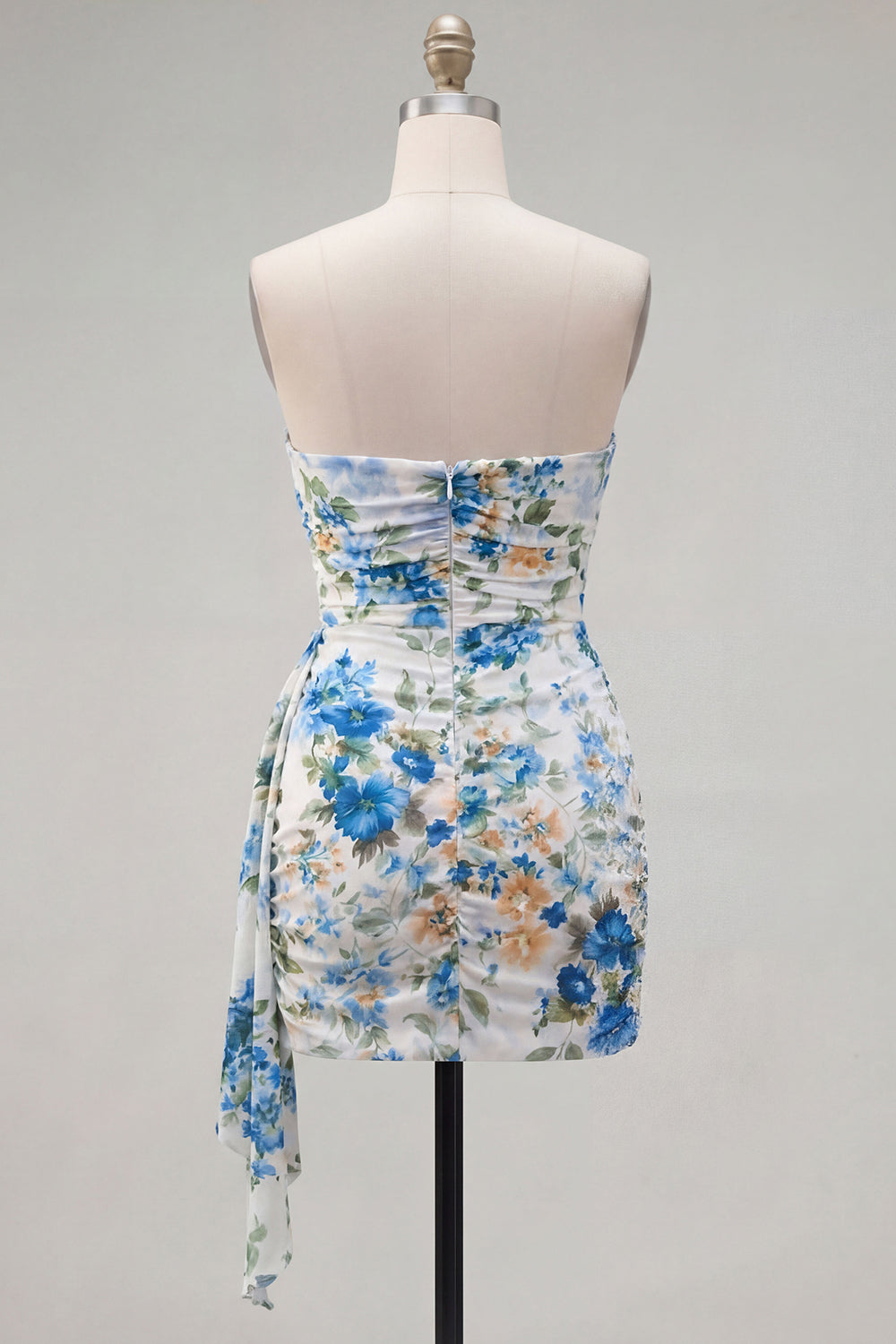 Black Printed Ruched Strapless Short Homecoming Dress