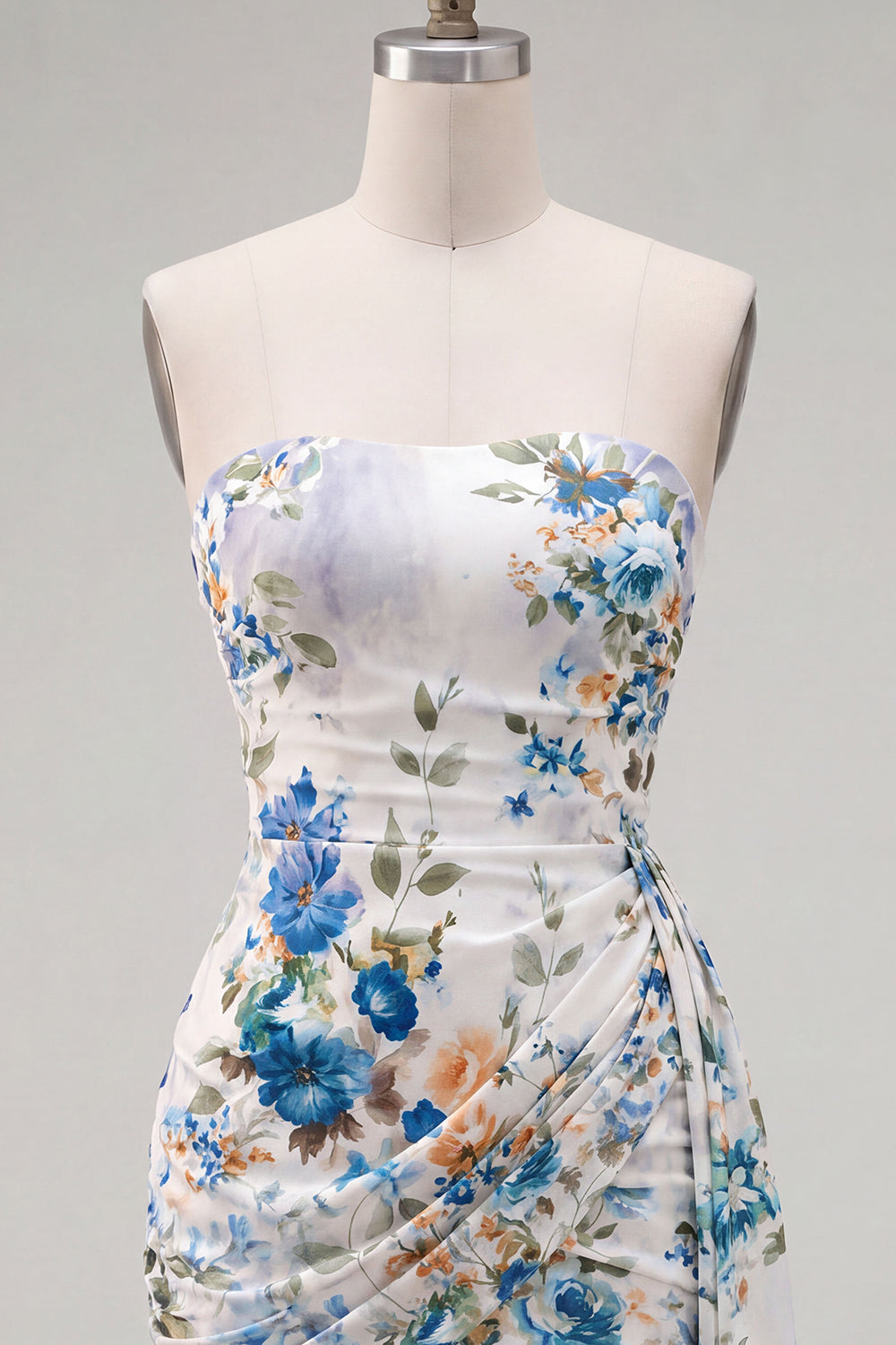 Black Printed Ruched Strapless Short Homecoming Dress