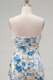 Black Printed Ruched Strapless Short Homecoming Dress