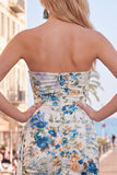 Black Printed Ruched Strapless Short Homecoming Dress