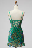 Dark Green Tight Spaghetti Straps Short Homecoming Dress with Ruffles