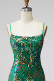 Dark Green Tight Spaghetti Straps Short Homecoming Dress with Ruffles
