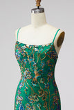 Dark Green Tight Spaghetti Straps Short Homecoming Dress with Ruffles