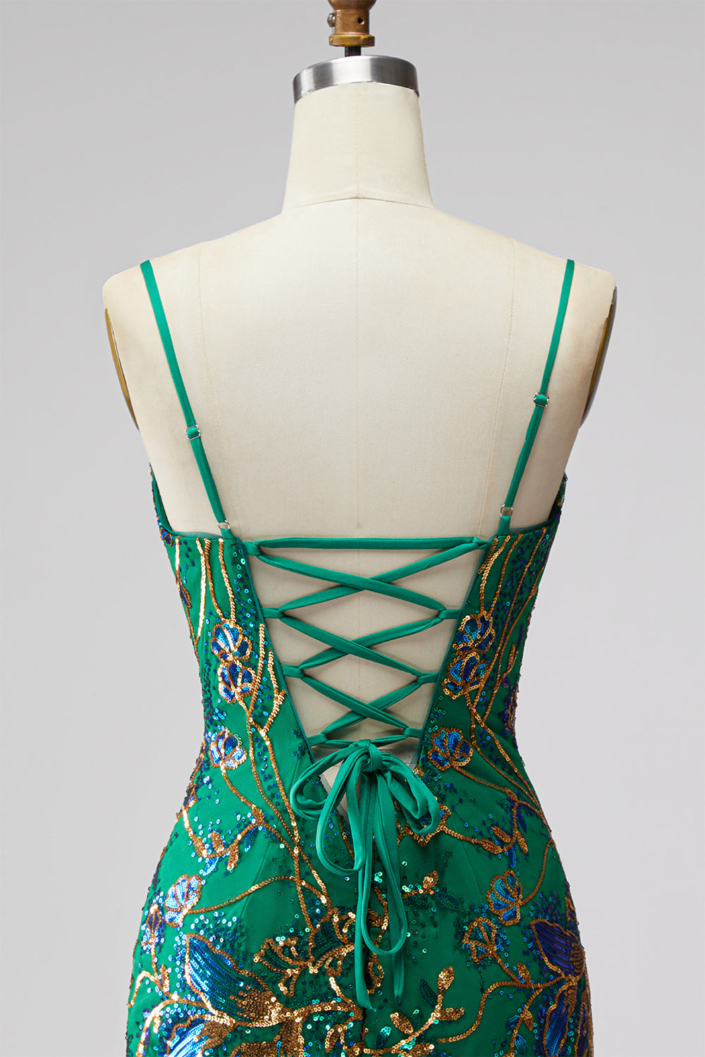 Dark Green Tight Spaghetti Straps Short Homecoming Dress with Ruffles