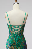 Dark Green Tight Spaghetti Straps Short Homecoming Dress with Ruffles
