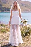 White A Line Strapless Tulle Sweep Train Wedding Dress