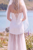White A Line Strapless Tulle Sweep Train Wedding Dress