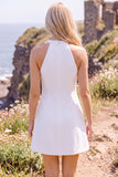 White A-Line Halter Short Wedding Dress with 3D Flowers