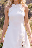 White A-Line Halter Short Wedding Dress with 3D Flowers