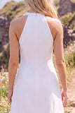 White A-Line Halter Short Wedding Dress with 3D Flowers