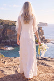 White Floral A Line Round Neck Floor-Length Wedding Dress