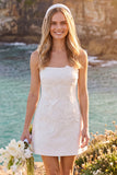 White Floral Spaghetti Straps Bodycon Short Wedding Dress