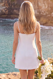 White Floral Spaghetti Straps Bodycon Short Wedding Dress