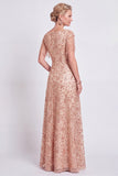 Dusty Rose A Line Sparkly Floral V-Neck Long Mother of the Bride Dress with Fringes