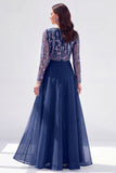 Green Floral Illusion Boat Neck Long Sleeves Mother of the Bride Dress