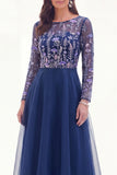 Green Floral Illusion Boat Neck Long Sleeves Mother of the Bride Dress
