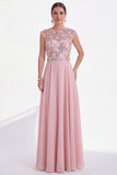 Green Round Neck A Line Long Mother of the Bride Dress with 3D Flowers