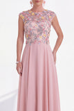 Green Round Neck A Line Long Mother of the Bride Dress with 3D Flowers