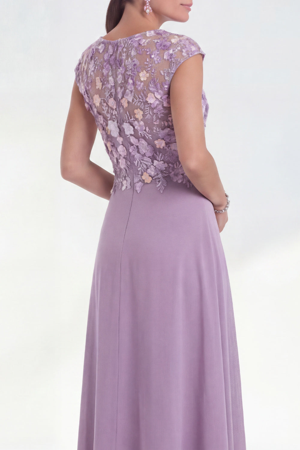 Green Round Neck A Line Long Mother of the Bride Dress with 3D Flowers