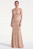 Champagne Sparkly Mermaid One Shoulder Long Mother of the Bride Dress