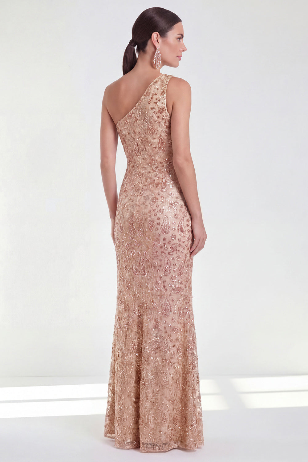 Champagne Sparkly Mermaid One Shoulder Long Mother of the Bride Dress
