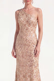 Champagne Sparkly Mermaid One Shoulder Long Mother of the Bride Dress