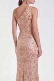 Champagne Sparkly Mermaid One Shoulder Long Mother of the Bride Dress
