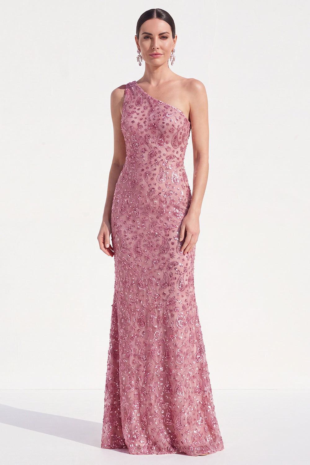 Champagne Sparkly Mermaid One Shoulder Long Mother of the Bride Dress