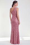 Champagne Sparkly Mermaid One Shoulder Long Mother of the Bride Dress