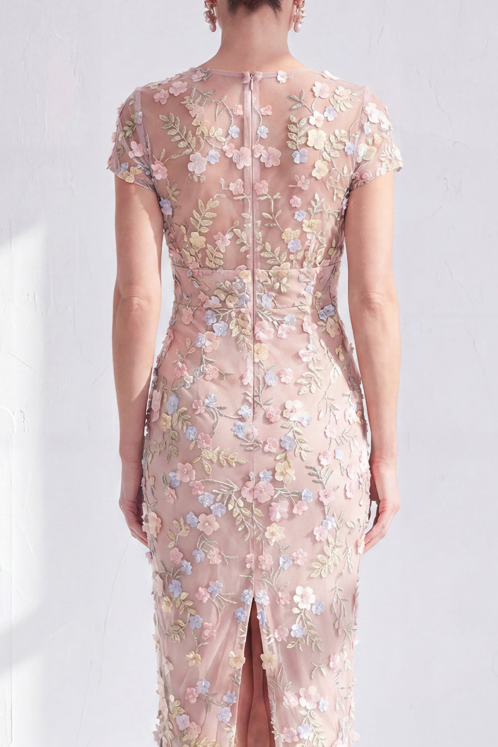 Blue Midi Illusion Round Neck Mother of the Bride Dress with 3D Flowers